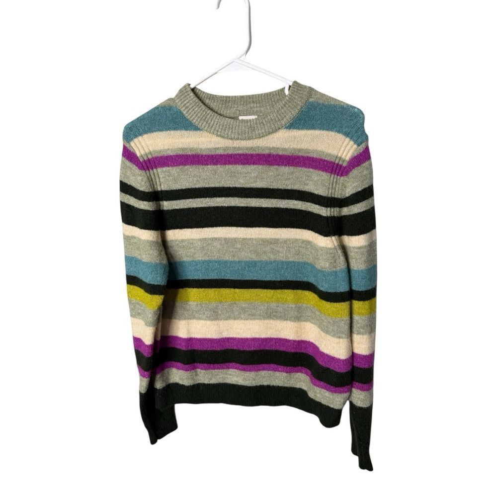 A New Day Multi-Color Striped Crewneck Sweater Size XS Green Purple Black
